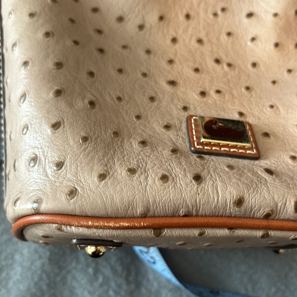 Dooney & Bourke bucket purse. Color~tan & camel ostrich leather. Pics for size. - Picture 14 of 16